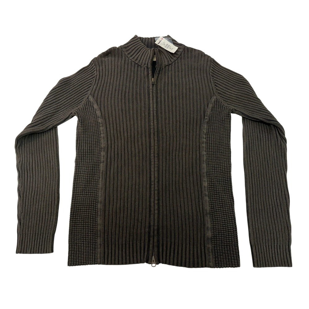 BKE Cardigan Sweater Brown Full Zip Mock Neck Ribbed Knit Casual Large Women